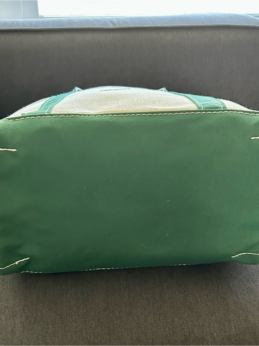 L.L. Bean Medium Cream Canvas Tote with Green Trim -New - Picture 3 of 5